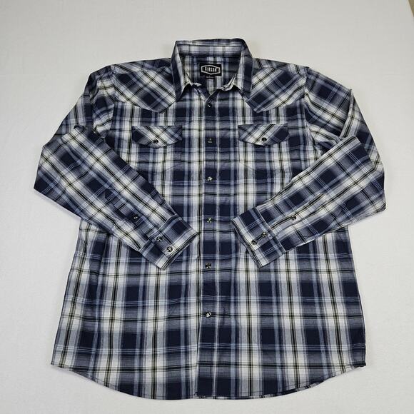 NEW Gibson Trading Co Mens Pearl Snap Western Shirt L Plaid Blue Rodeo Cowboy - Picture 2 of 16